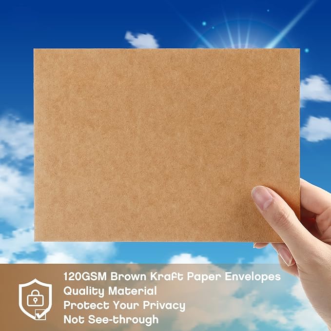 Fainne 800 Pack Brown Envelopes Bulk, Kraft Envelopes for Invitation, 120 GSM Gift Card for Office, Gift, Party, Baby Shower, Wedding (A7,5.25 x 7.25")