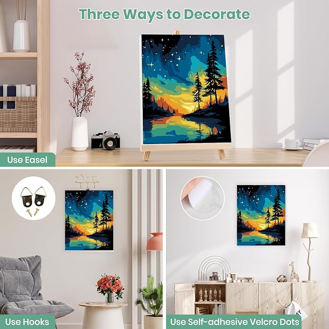 MXJSUA Starry Sky Framed Paint by Numbers for Adults Beginners, Easy Adults' Paint-by-Number Kits on Canvas with Easel, Landscape Acrylic Number Painting Crafts Kits Gifts for Home Decor, 8x10inch