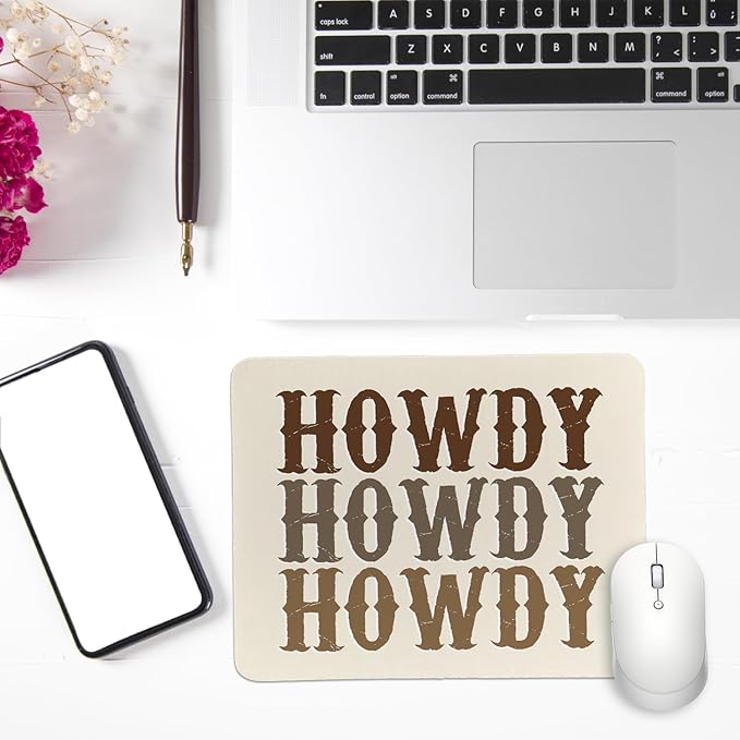 Rusenbao Western Mouse Pad, Western Desk Accessories, Howdy Small Mouse Pads for Desk, Non-Slip Rubber Base Mouse Pads for Wireless Mouse, Computers, Laptop, Office, 9.5x7.9 Inch