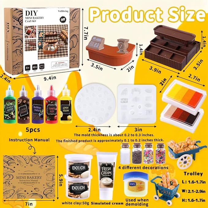 Cute Clay Craft for Girls Teens Adults ，Air Dry Clay Kit DIY Mini Food Bread Set for Dollhouse Play Food Toys Pretend Kitchen Stores Accessories Birthday Valentine Gifts Party Favors