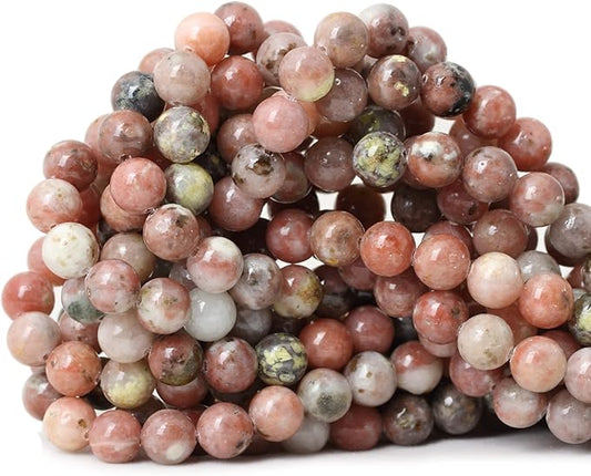 45PCS 8mm Natural Plum Blossom Stone Gemstone Round Loose Beads for DIY Bracelet Necklace Earrings Jewelry Making 1 String 15 Inches