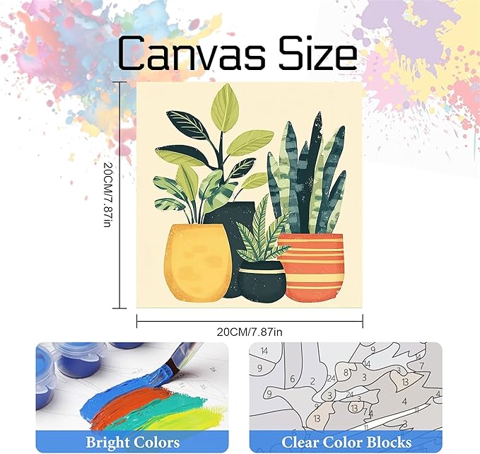 3 Pcs Wooden Framed Plant Paint by Number for Adults,DIY Potted Plants Painting Kits for Adult,Color by Numbers Acrylic,Paint by Number Canvas Crafts Watercolor for Beginner Home Decor(Green plants)