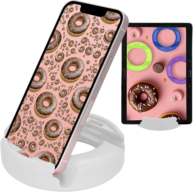 GoDonut – Phone Stand Original – Cell Phone Holder + Tablet Stand Desk Organizer – Compatible with Tablet, iPhone 17 16 15 14 Pro Max, Android & Most Smartphones - White