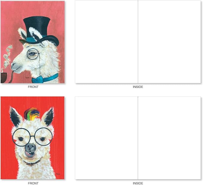The Best Card Company Assorted Blank Greeting Card Box Set - Incl. 20 Cards + Envelopes - 10 Unique Designs - Perfect for Thank Yous, Invitations, More - Personality Llamas AM7036OCB-B2x10-NB