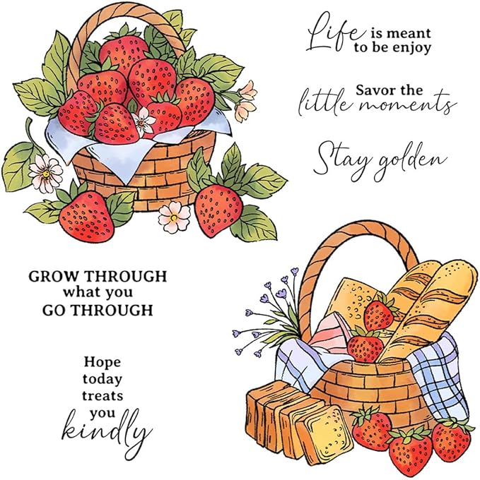 Strawberry Bread Basket Stamps and Cutting Dies for Card Making DIY Transparent Silicone Clear Stamp and Metal Die Cuts Sets for Scrapbooking Paper Greeting Cards Decor Seals Craft Supplies