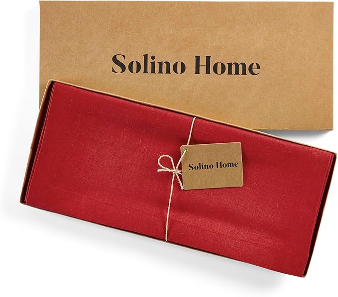 Solino Home Linen Table Runner 72 Inches Long - 100% Pure Linen Cherry Red Table Runner 14 x 72 Inch for Valentines - Diana Medium Weight