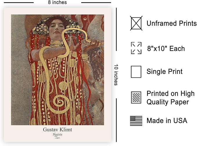 Poster Master Vintage Gustav Klimt Poster - Retro Hygieia Print - Art Nouveau - Greek Goddess of Health Art - Symbolism Art - Classic Painting - Aesthetic Living Room Decor - 8x10 UNFRAMED Wall Art