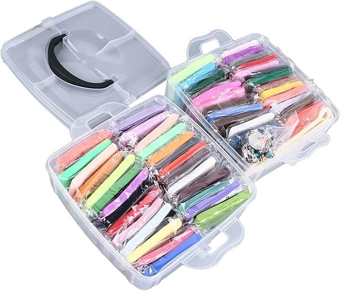 50 Colours Modelling Clay Set, Polymer Clay Starter Kit for Kids, Soft and Easy to Mould Air Dry Clay with 5 Sculpting Tools, Safe Non Art Craft Supplies for Children Over 3