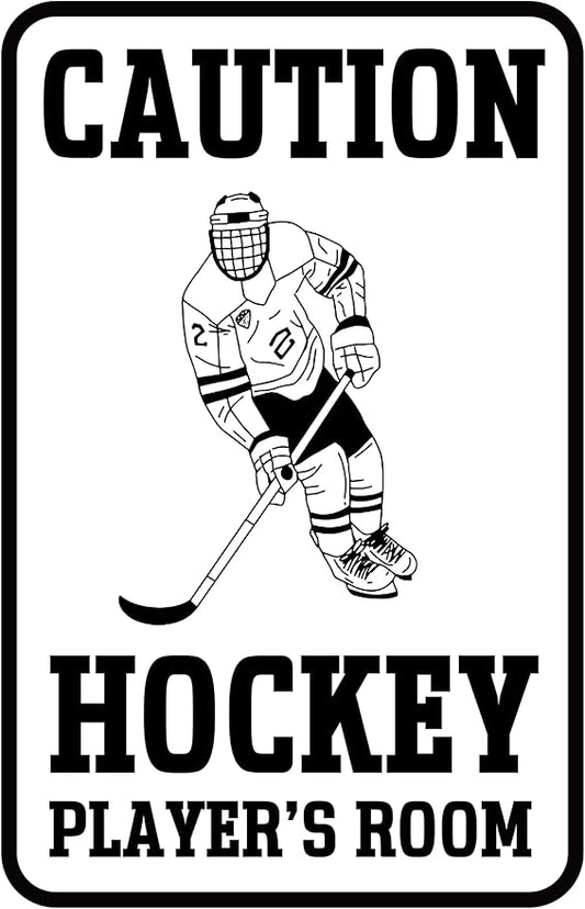 Hockey Gifts for Boys 8-12 Hocky Metal Sign Room Decor Caution Hockey Player's Room Tin Signs Ice Hockeys Wall Art Sports Posters Gifts for Men Hockeys Party Accessories for Boys Bedroom 8x12 Inch