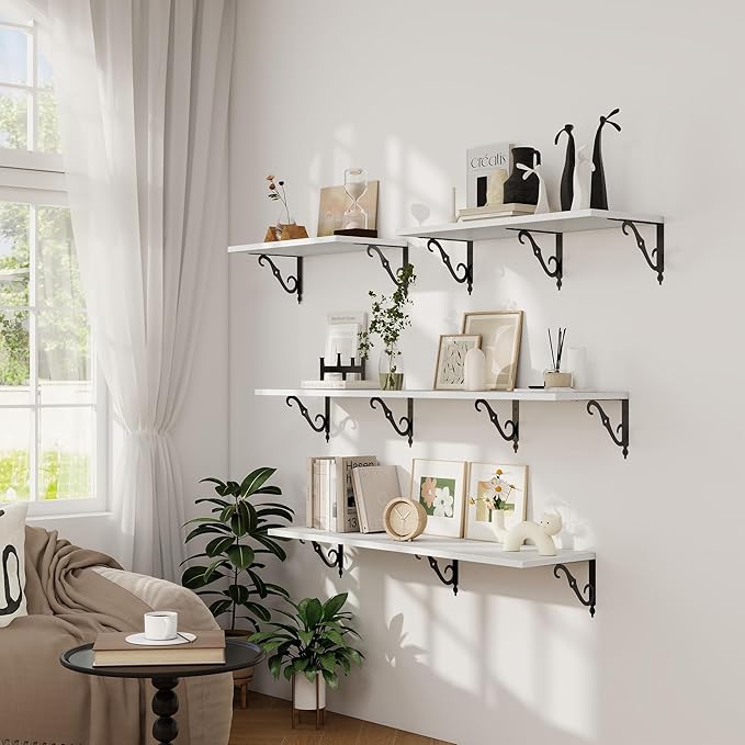 Dreamland Deep Floating Shelves, 24" W x 12" D Wall Shelves Set of 2, Wide Display Shelf Wall Mounted with Brackets, Bookshelf for Living Room, Bathroom, Bedroom, White