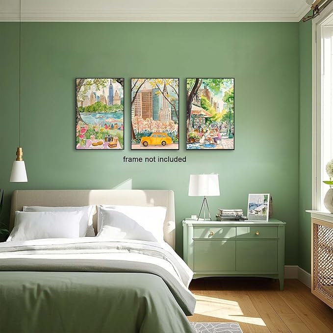 XLARTMY New York City Poster Travel Wall Art Canvas Watercolor NYC Central Park Landmarks Artwork Decor Painting Prints Pictures Set of 3 for Bedroom Living Room Bathroom Office 16x24in Unframed