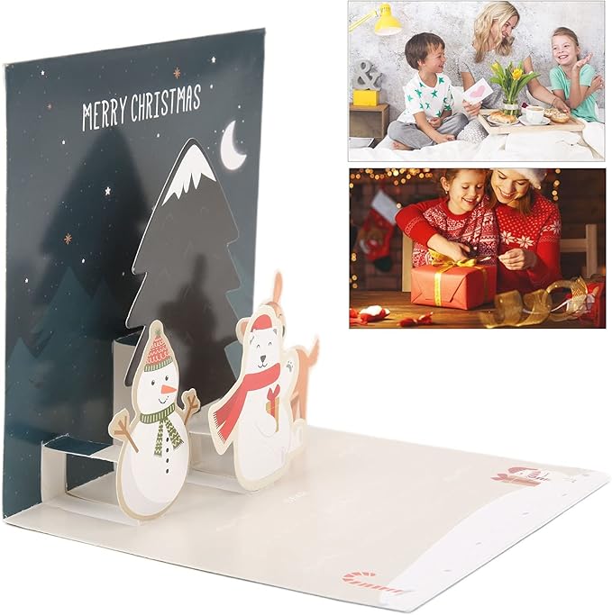 3D Greeting Cards,Christmas Party Card Sets,Greeting Three Dimensional Christmas Special Decorative Paper with Envelope Sticker (Style D)