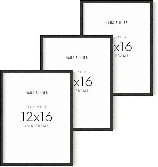 HAUS AND HUES 12x16 Black Oak Frame Set of 3 - Rustic Wooden Poster Holders, Modern Wall Display
