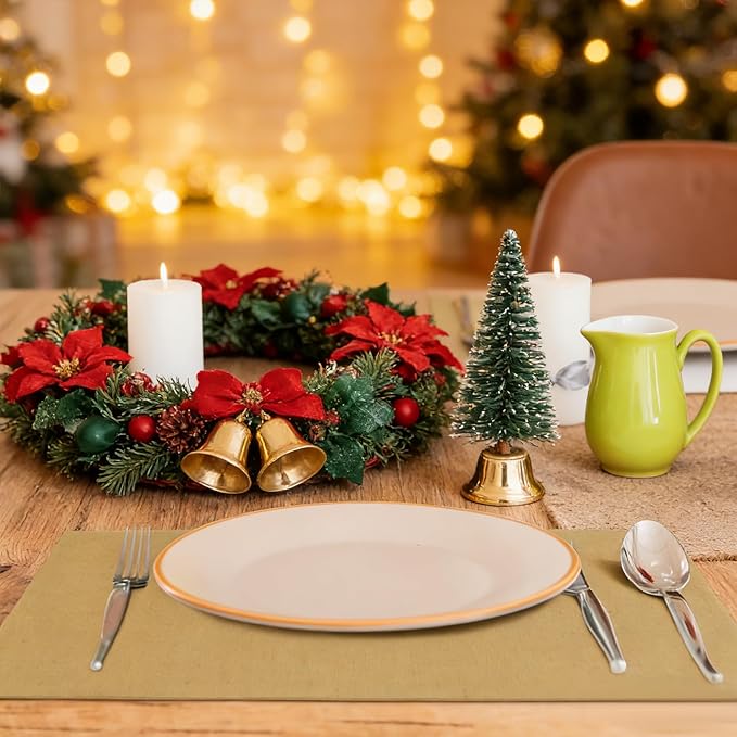 MANSPHIL Gold Cloth Placemats Set of 4 Washable Thick Faux Linen Place Mats Heat Resistant Double Layer Fabric Table Mats Wrinkle Free Dining Kitchen Table Decor - 13x19 Inch Oeko Tex Placemat