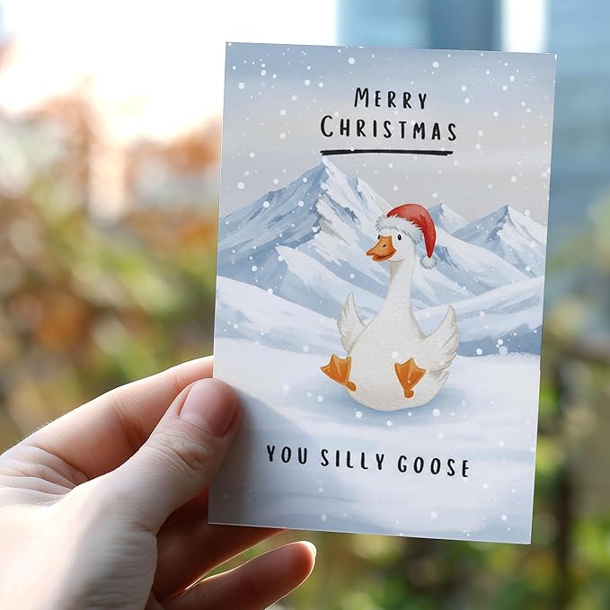 (5.3x8in) Merry Christmas You Silly Goose Card with Envelope, Funny Holiday Greeting Featuring Cute Goose in Snow, Whimsical Animal Christmas Card for Friends, Family, Coworkers (Xmas 34)