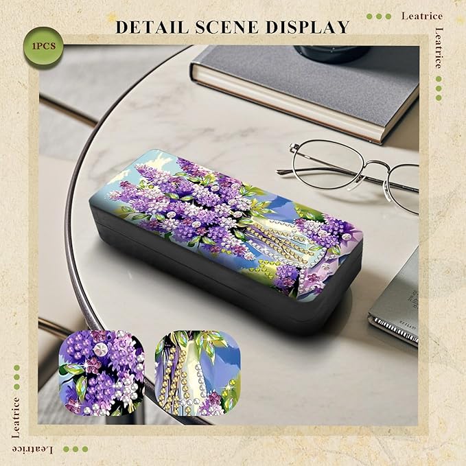 Leatrice Flower Diamond Art Kits for Adults Small Diamond Painting Kit Gem Art Paint by Diamonds Dot Eyeglasses Case 5d Diamond Art DIY for Beginner Women Lavender