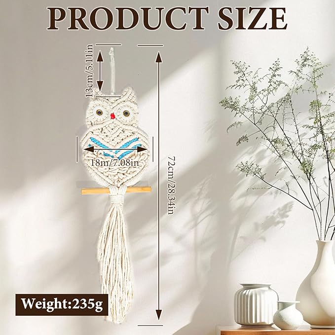 Owl Macrame Wall Hanging Boho Hand Woven Tapestry Decor Animal Owl Macrame Wall Art Home Decor for Living Room Bedroom Office Nursery Apartment