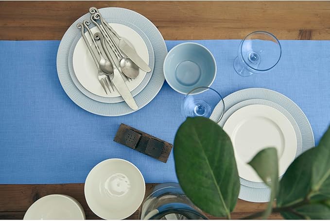 Solino Home Linen Table Runner 90 Inches Long - 100% Pure Linen Provence Blue Dining Table Runner 14 x 90 Inch - Fete - Winter, Spring, Easter