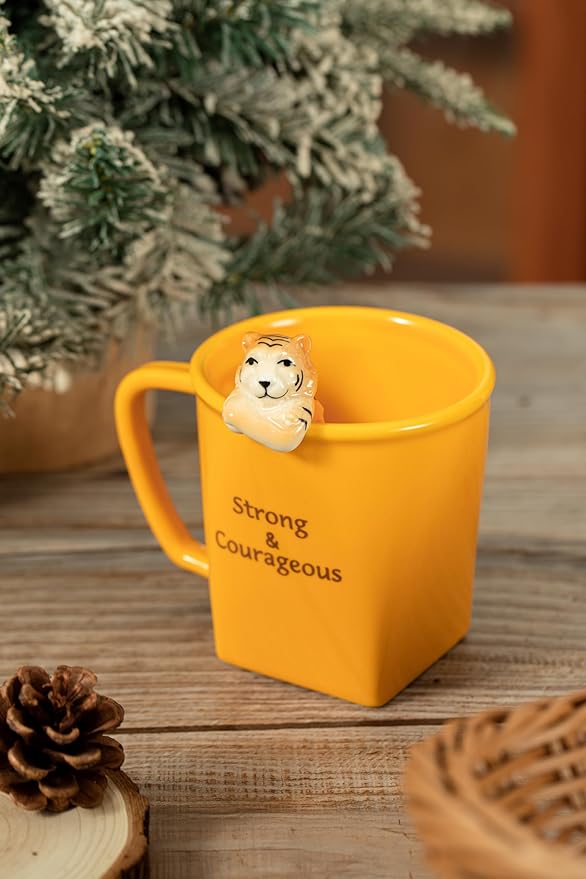 DIHOclub Premium Ceramic Coffee Mug with Tiger Sculpture Unique Inspirational Gift for Men Women Father's Day Birthday Christmas