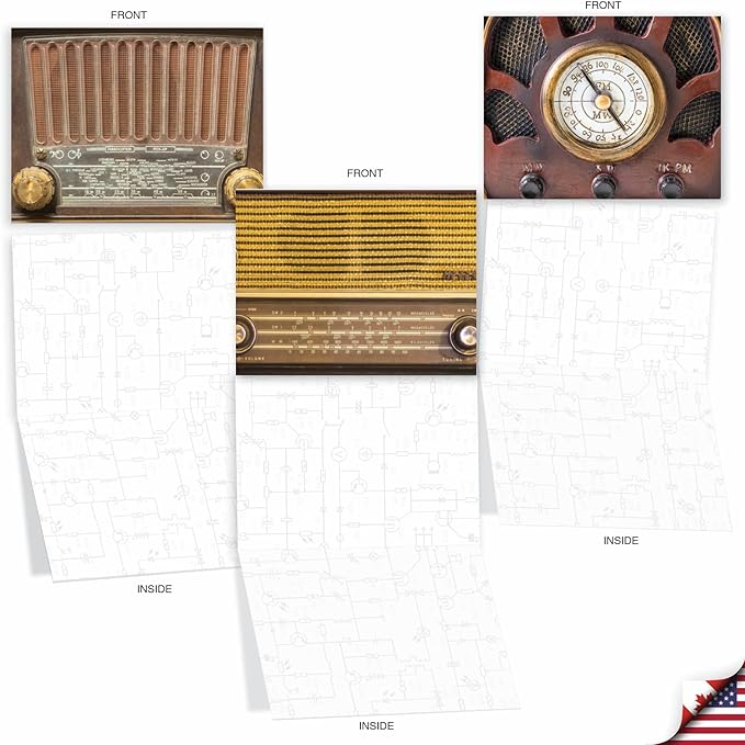 The Best Card Company - 10 Fun Cards for All Occasions for Men and Women (4 x 5.12 Inch) - Boxed Assorted Notecard Set, Blank Inside - Radio Days M3086-NB