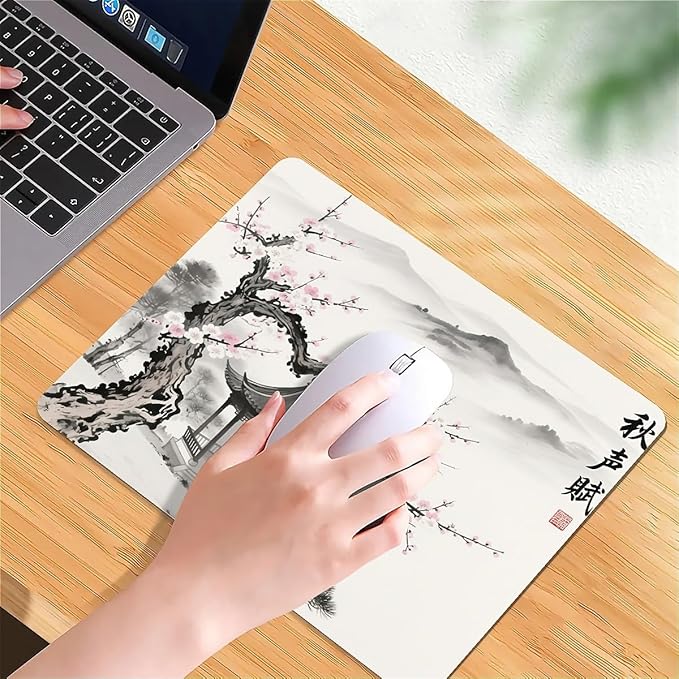 Square Mouse Pad China Ink Landscape, Personalized Premium-Textured Custom Mouse Mat Design, Washable Mousepad Cloth, Non-Slip Rubber Base Computer Mouse Pads for Wireless Mouse