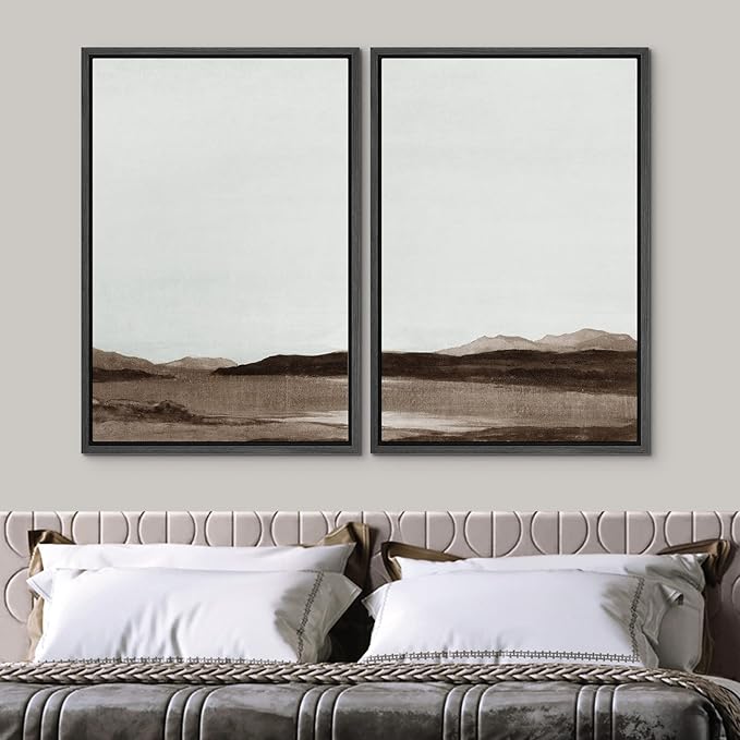 SIGNWIN Framed Canvas Print Wall Art Set Brown Minimalist Desert Mountains Nature Wilderness Illustrations Fine Art Farmhouse/Country Minimal for Living Room, Bedroom, Office - 24"x36"x2 Black