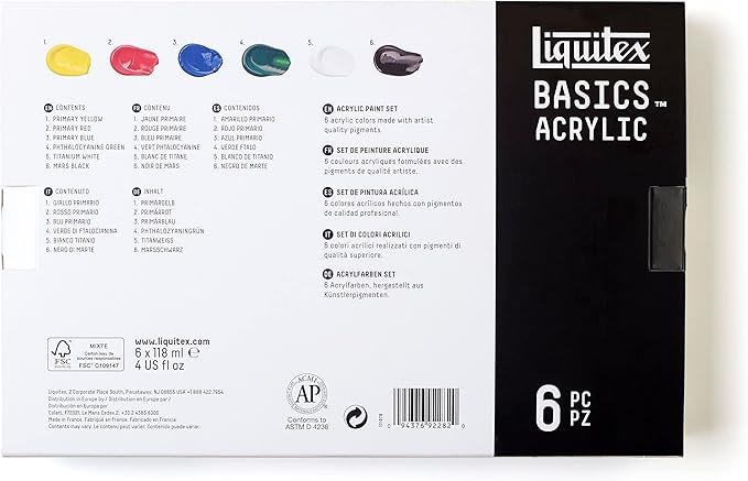 Liquitex BASICS Acrylic Paint Set, 6 x 118ml (4-oz) Tube Paint Set