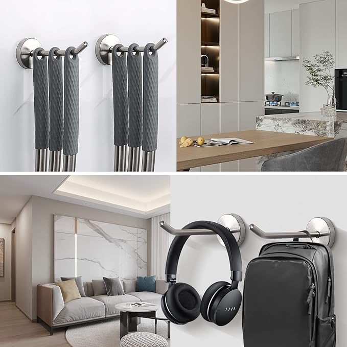 NearMoon Coat Hooks, Wall Mount Hooks for Hanging Hat Hurse Robe, 304 Stainless Steel Heavy Duty Towel Hangers for Bathroom Livingroom Hotel Kitchen Garage, 6 Pack (4 Inch, Brushed Nickel)