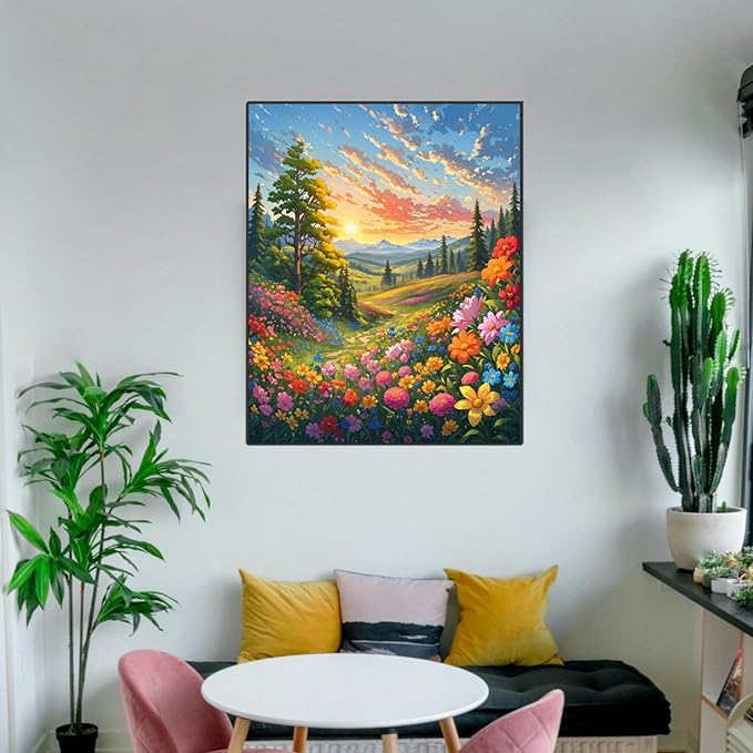 ldazao Landscape Adult Paint by Number Kits, Paint by Numbers Flowers,Flower Paint by Numbers Kit for Adults, DIY Canvas Oil Painting Paint by Number for Gift Home Wall Decor 16x20 Inch