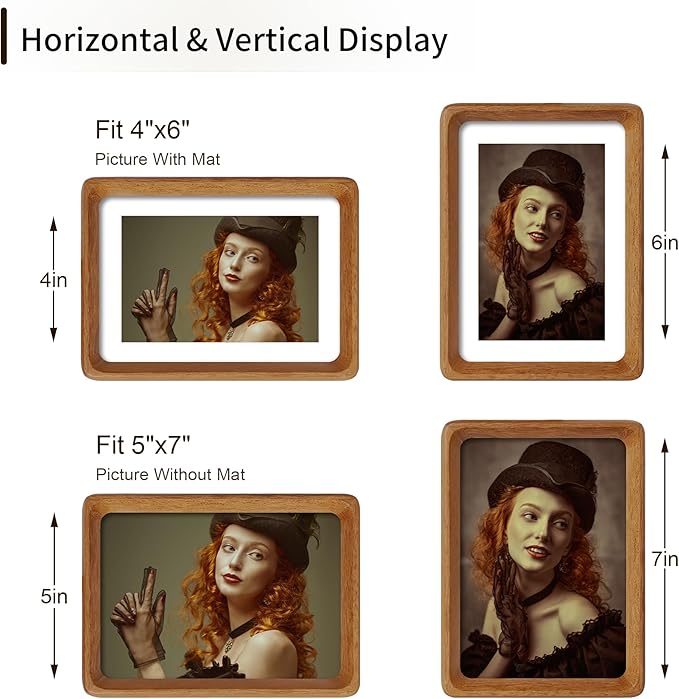 5x7 Picture Frame Natural Teak Wood with Mat for 4x6, Original Natural Solid Wood 5 by 7 Photo Frames with Tempered Glass Cover for Wall and Tabletop Display