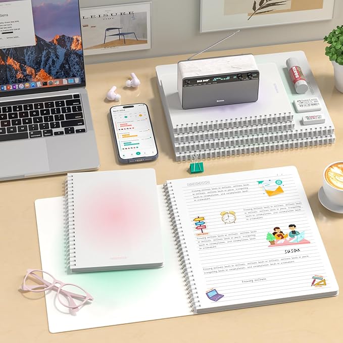 Oucaru Spiral Notebook A4 College Wide Ruled Notebooks 2 Pack 8.5" x 11" Journaling Notebooks 140 Pages 100 GSM Gradient Small Lined Notebooks Waterproof PP Cover for Note Taking for Work School Business Travel