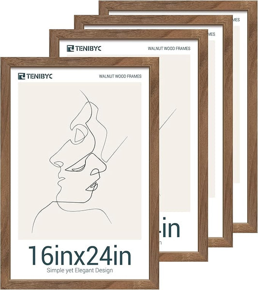 Picture Frame 4 Pack - Solid Wood Poster Photo Frame - Woodgrain Series - Room, Office, Gallery, Studio Display - Wall Hanging