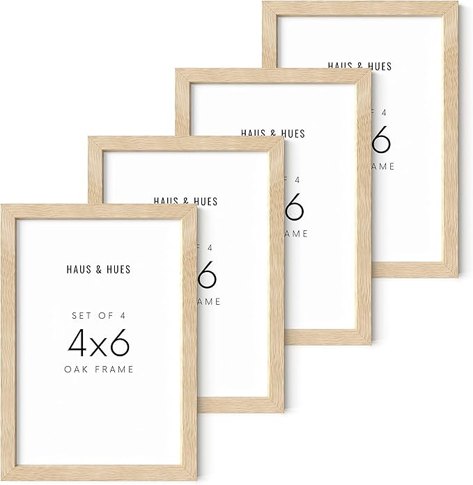 HAUS AND HUES Beige Oak Wood 4x6 Picture Frame - Modern Wood Wall Art Display - Lightweight 4x6 Frame for Art Prints, Photos, Posters - Ready-to-Hang Vertically & Horizontally (Set of 4)