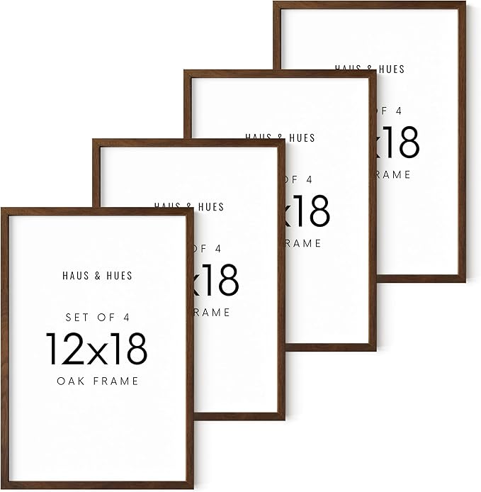 HAUS AND HUES 12x18 Walnut Oak Frame Set of 4 - Wooden Poster Holders, Rustic Gallery Wall Display