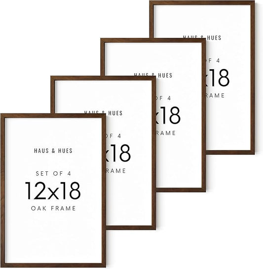 HAUS AND HUES 12x18 Walnut Oak Frame Set of 4 - Wooden Poster Holders, Rustic Gallery Wall Display