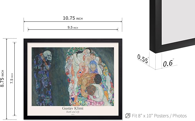 Poster Master Vintage Gustav Klimt Poster - Retro Death and Life Print - Art Nouveau - Symbolism Art - Abstract Art - Aesthetic Art - Classic Painting - Living Room Decor - 8x10 Black Framed