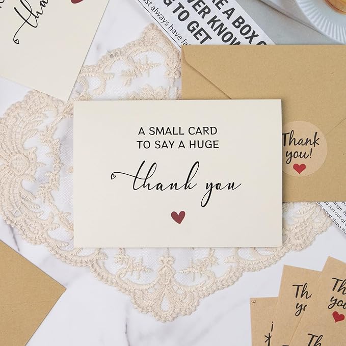 25 Pack 350GSM, Thank You Cards with Envelopes & Matching Stickers, Thank You Notes for Wedding, Business, Baby Shower, Small Business, Funeral, Graduation