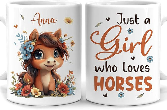 Hyturtle Personalized Cute Horse Coffee Mug - Gift For Horse Lover - Just A Girl Who Loves Horses - Horse Gift For Women - Animal Lover Gift - Birthday - Custom Coffee Cup Ceramic Mug 11oz - 15oz