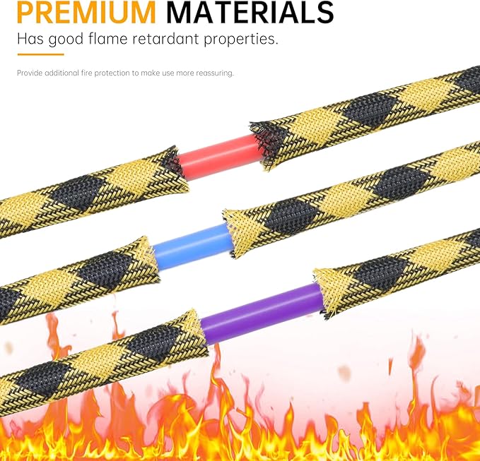 Braided Wire Loom Sleeve - Pet Proof Chew Resistant Cable Wrap, High Density Expandable Cable Sleeving for Automotive Wire Harness & PC Computer Case 16.4ft (Black Yellow, 4mm (5/32"))