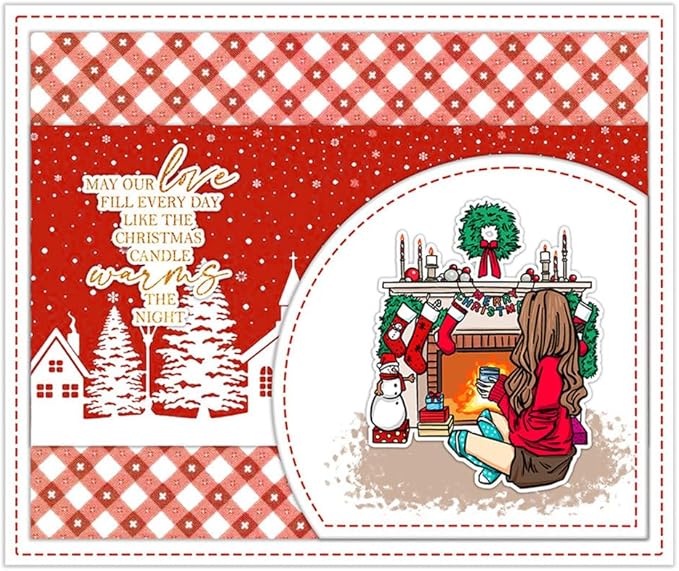 Christmas Women's Friendship Box Stamps and Cutting Dies for Card Making DIY Transparent Silicone Clear Stamp and Metal Die Cuts Sets for Scrapbooking Paper Greeting Cards Decor Seals Craft Supplies