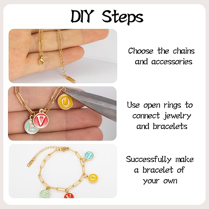 15PCS 18K Gold Plated 6.3Inch Paperclip Chain Bracelets Kit Stainless Steel Adjustable Charm Bracelets with Lobster Clasps for DIY Jewelry Making