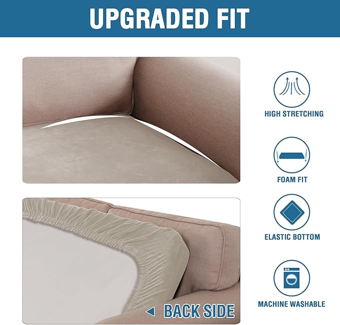 H.VERSAILTEX Velvet Stretch Individual Couch Cushion Cover Plush Cushion Slipcover for Loveseat Sofa Cushion Furniture Protector Seat Cushion Sofa Cover (1 Piece Sofa Cushion Cover, Oatmeal)