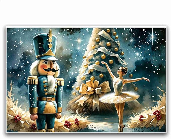Christmas Wall Art Holiday Decor Nutcracker and Ballerina Winter Scene Poster Modern Farmhouse Poster Vintage Oil Painting Print Indoor Decor for Home Living Room Bedroom Christmas Holiday