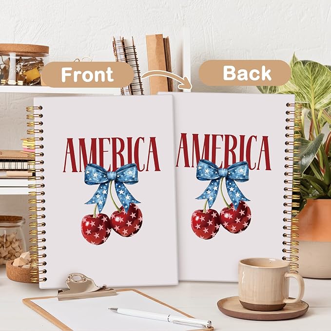 MOFUYU Bible Notebook,Prayer Journal,Cherry Notebook,God Bless America Notes Journal,4th of July,Bible Supplies Hardcover Spiral Notebook,Christian Journals for Women 5.5x8.3 Inch