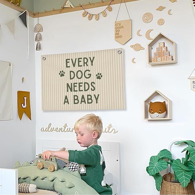Baby Shower Decor, Pregnancy Announcement Babe Gender Reveal Shower Wall Hanging Canvas Banner Prints, Every Dog Needs a Baby Wall Art Decor for Newborn Babe Room Bedroom, 30x20 Inch