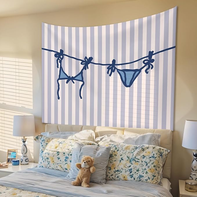 STHTTSW Blue Coastal Bikini Tapestry, Preppy Beachy Tapestries Wall Blanket, Aesthetic Coastal Cowgirl Wall Hanging Decor for Teen Girl Women College Dorm Apartment Bedroom, 50x60 Inch