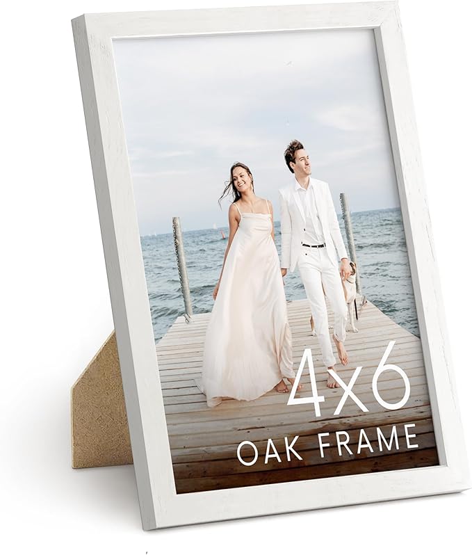 HAUS AND HUES White Oak Wood 4x6 Picture Frame - Natural Frame for Photos and Prints (White Oak Frame)