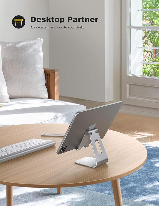 Lamicall Tablet Stand, Tablet Holder for Desk - Multi-Angle Adjustable Tablet Desktop Dock Cradle, Compatible with iPad Pro 11, 12.9, Air, Mini, Fire HD, Galaxy Tab, and Other 4-13" Tablets, Silver