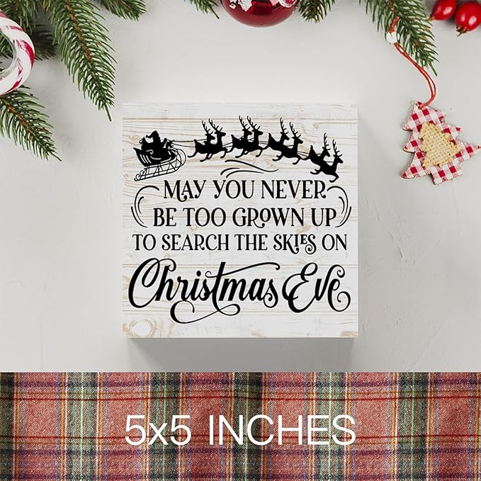 WRSUNT Black Christmas Decor Christmas Decorations Indoor Christmas Bathroom Decor Christmas Signs Christmas Table Bedroom Office Decor May You Never Be Too Grown Up Sign 5 x 5 Inches