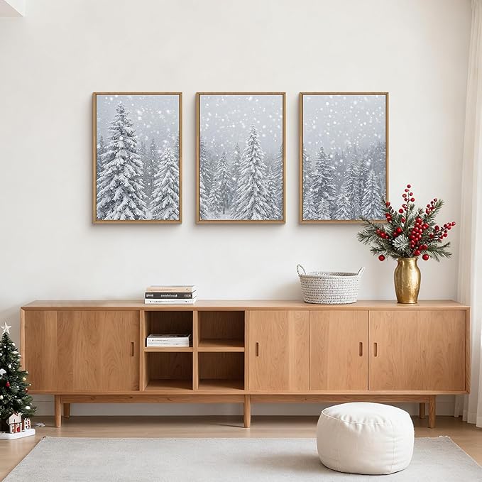 Winter Snow Covered Forest Framed Canvas Wall Art Set,Snowy Woodland Wall Decor,Wilderness Pine Tree Art Prints,Natural Botanical Landscape Artwork for Living Room, Bedroom,Farmhouse- 24"x36"x3